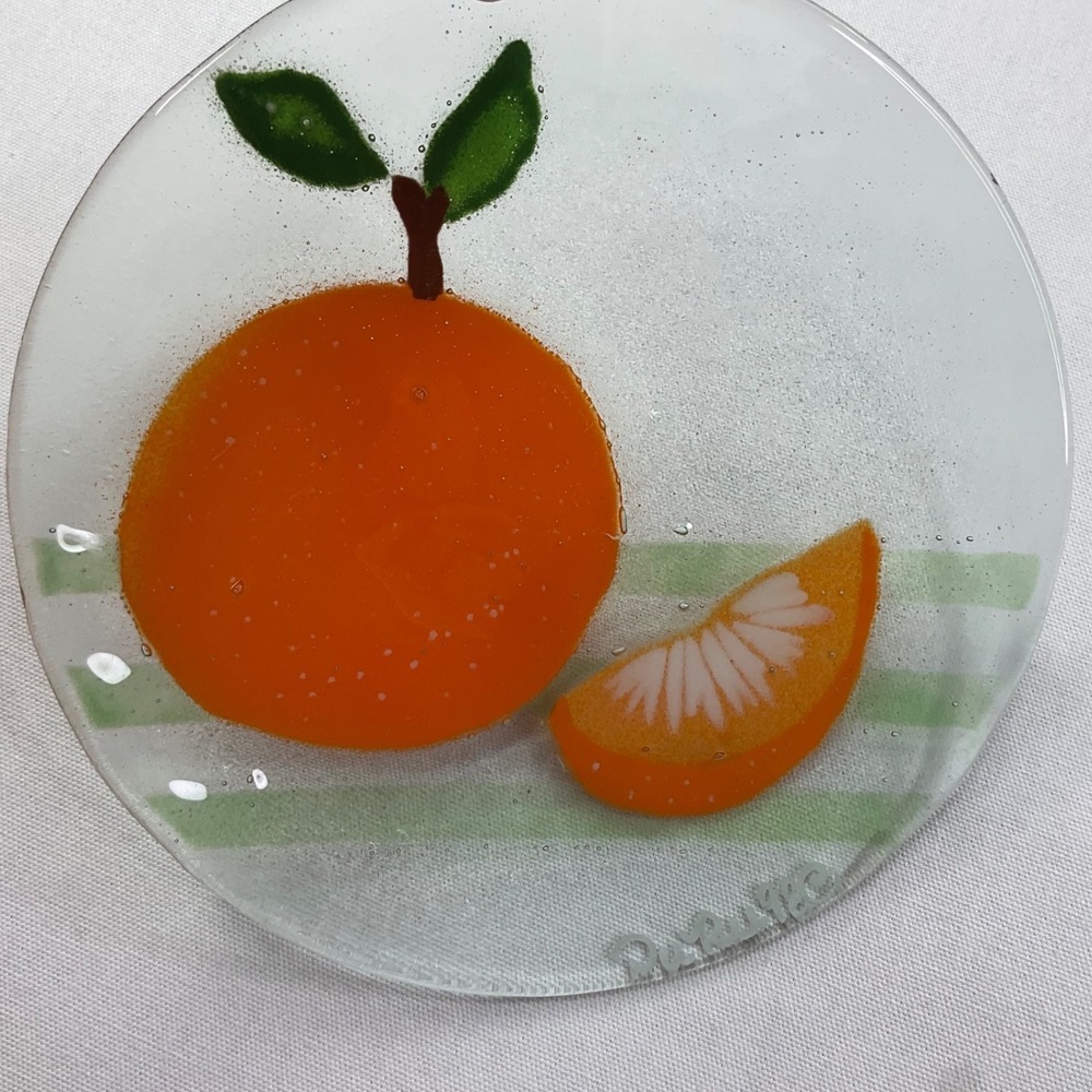 Andra Duree 1998 Signed Fused Glass plate Orange Citrus Appetizer Round